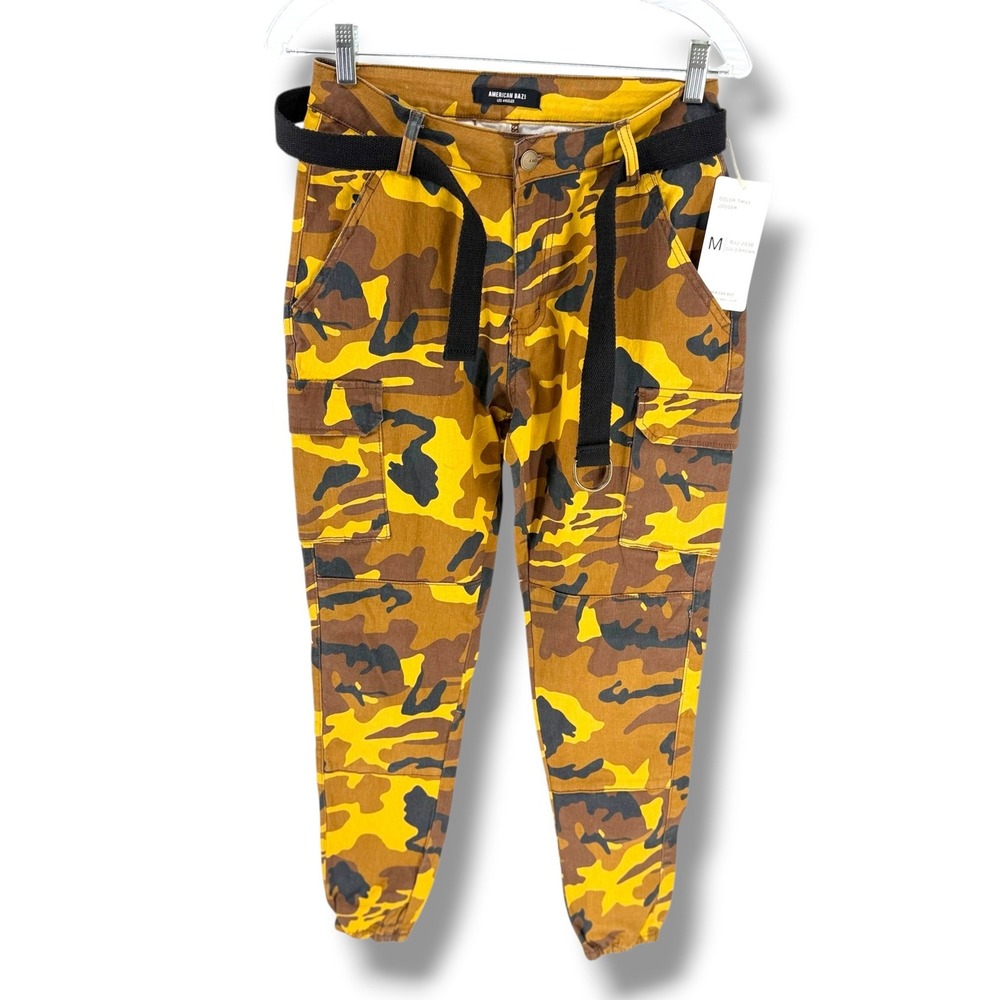 American Bazi Women's Gold Brown Camo Twill Jogger Cargo Pants RJJ-2036 NWT M